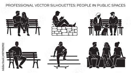 Vector Silhouettes of People in Public Spaces and Urban Areas