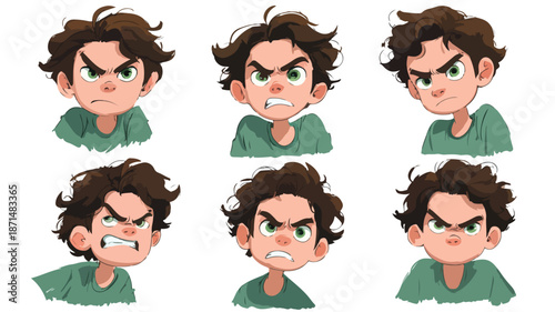 Angry Boy Cartoon Isolated on White Background - Vector Illustration
