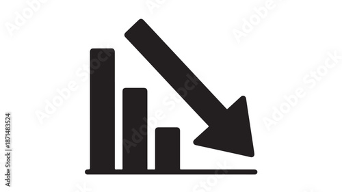 Decreasing Bar Chart with Downward Arrow on White Background