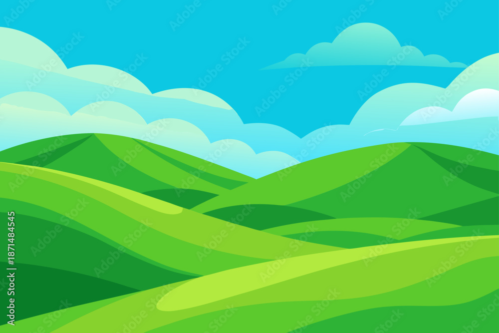 Fototapeta premium Vibrant Green Rolling Hills Stretch Across The Im