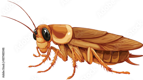 Hungry Cartoon Cockroach Ready to Eat Vector with Outline Isolated