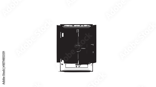 Black Safe Box with Metal Frame on White Background