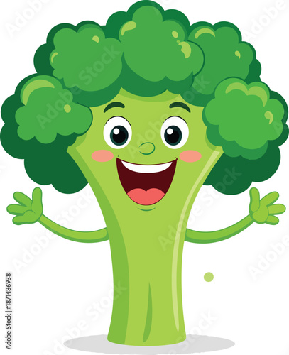 Cheery Broccoli Character Bouncing With Playful Excitement And Joyful Energy
