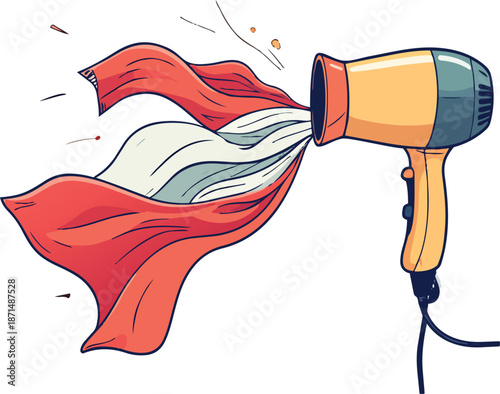 Energetic Hair Dryer Blowing Scarves And Paper Sheets Forward Capturing Dynamic Motion