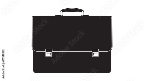 Black Briefcase with Silver Hardware on White Background