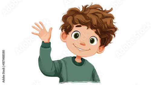Cheerful Little Boy Waving Vector Illustration on White Background