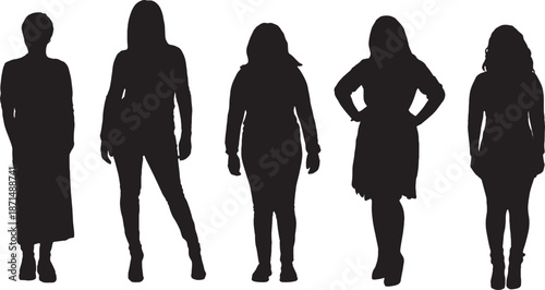 vector,   silhouette of front view of a group  of women standing