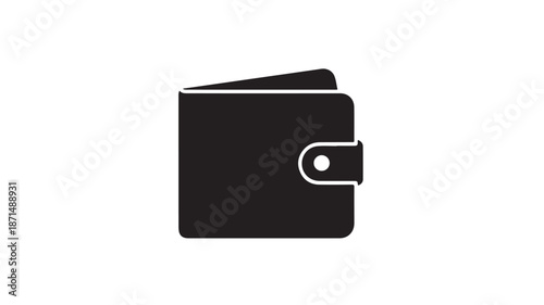 Black Wallet with White Outline Isolated on White Background