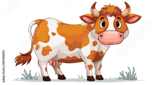 Adorable Cartoon Cow Vector Illustration with Outline, Perfect for Children's Books and Farm-themed Designs