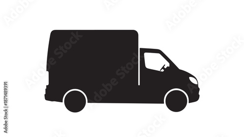 Black Delivery Truck Silhouette Isolated on White Background