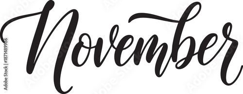 Elegant handwritten November text perfect for seasonal design invitations or marketing materials isolated on a white background