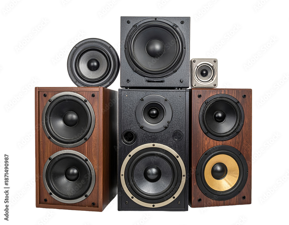Fototapeta premium Old audio speaker isolated on transparent background.