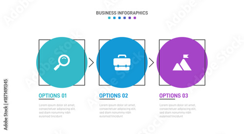 Progress bar featuring 3 arrow-shaped elements, symbolizing the three stages of business strategy and progression. Clean timeline infographic design template. Vector for mobile presentation.