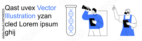 Genetic research, DNA analysis, biotechnology, laboratory studies, scientific innovation, data exploration. Two scientists engaged in genetic research. Genetic research and DNA analysis concept