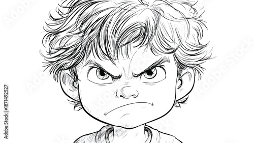 Angry Boy Cartoon Isolated on White Background - Vector Illustration