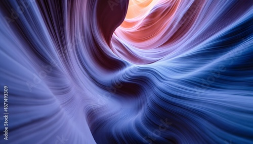 Abstract visualization of flowing, wavy lines in vibrant blue and warm orange colors, suggesting fluid motion or a futuristic canyon structure.
