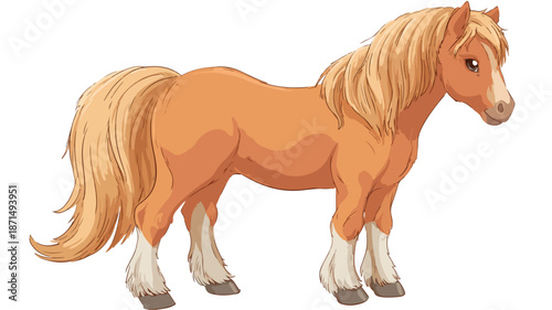 Adorable Cartoon Cute Horse on White Background Vector Illustration with Outline