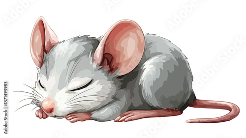 Adorable Cartoon Cute Mouse Sleeping on White Background Vector Illustration