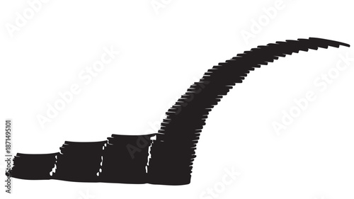 Curved staircase in minimalist silhouette with dramatic shadow on white background for architectural design