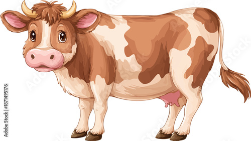 Adorable Cartoon Cow Vector Illustration with Outline, Perfect for Children's Books and Farm-themed Designs