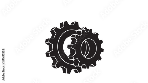 Interlocking Gears in Simple Flat Design with Monochromatic Color Scheme on White Background for Mechanical Illustration