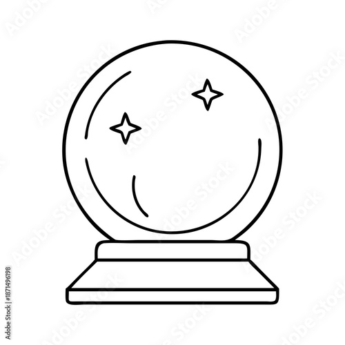 A simple line art illustration of a magical crystal ball with shimmering stars Vector