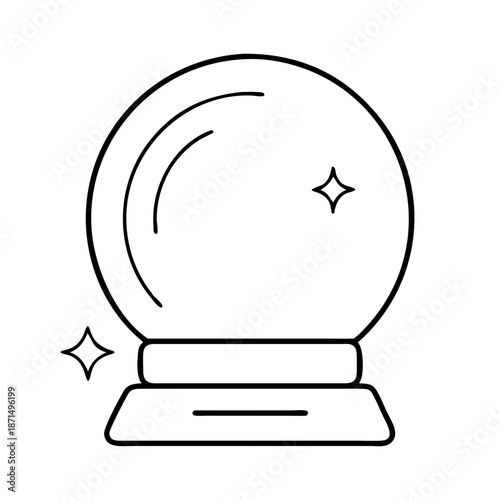 Simple line icon of a crystal ball with sparkle details, representing magic and divination. Vector