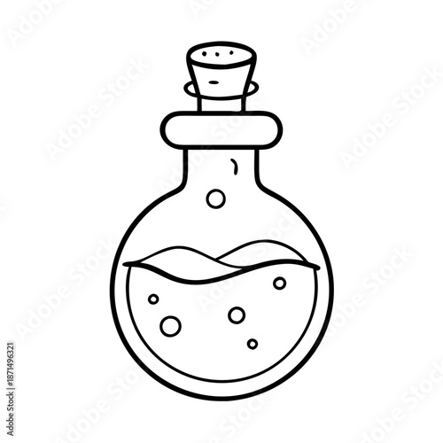 A simple hand-drawn illustration of a magical potion bottle with a cork stopper Vector