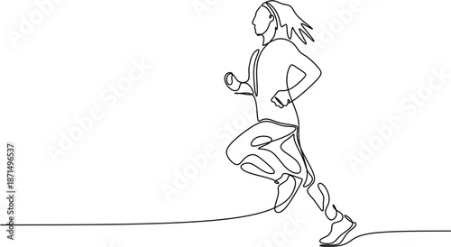 Continuous one line drawing of a woman running fast in profile view