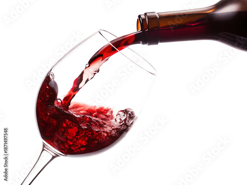 Red wine pouring into clear glass isolated on white... isolated on a transparent background