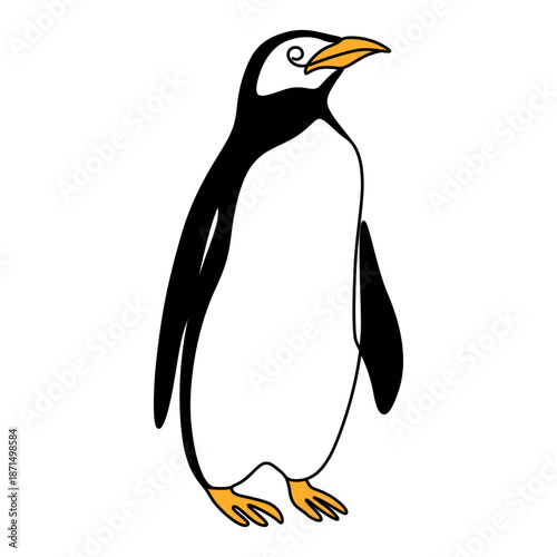 Penguin vector illustration. Cartoon cute bird. World Penguin Day. Black white flat vector drawing.