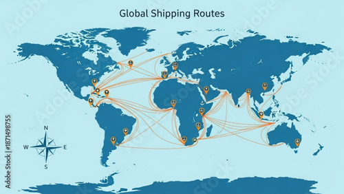 Global shipping routes connect major ports worldwide efficiently