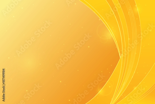 Abstract yellow wavy background with light effects and bokeh. Dynamic curve banner design, modern flowing waves right side border.