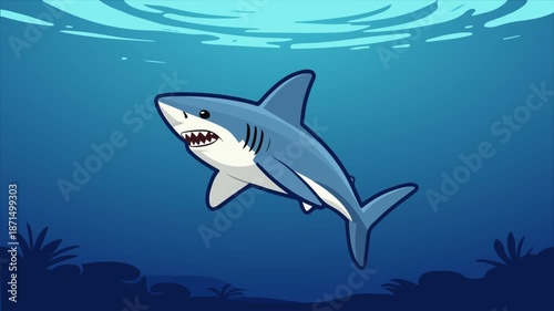 Shark underwater, art video illustration.