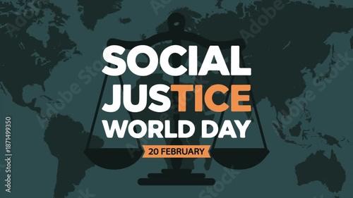 Social Justice World Day Libra World Map Typography, art video illustration.