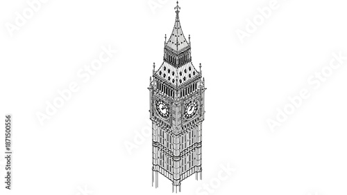 Big Ben London England sketch black white.