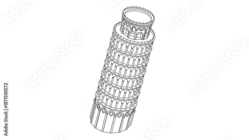 Leaning Tower Pisa 3D Icon Isometric.