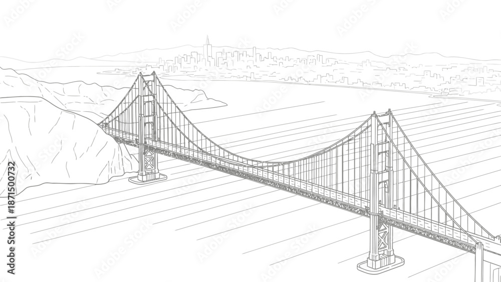 Fototapeta premium Golden Gate Bridge sketch San Francisco California USA.