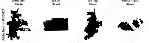 Buffalo Grove, Burbank, Burr Ridge, Cahokia Heights outline maps