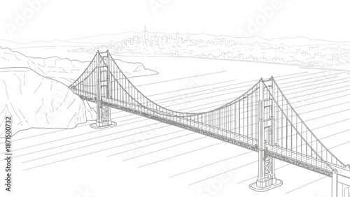 Golden Gate Bridge sketch San Francisco California USA.
