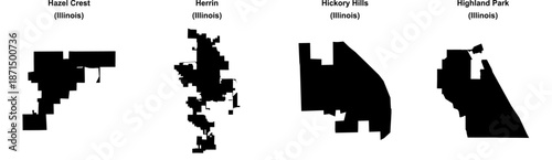 Hazel Crest, Herrin, Hickory Hills, Highland Park outline maps