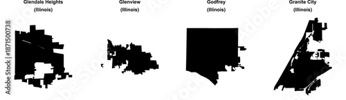 Glendale Heights, Glenview, Godfrey, Granite City outline maps