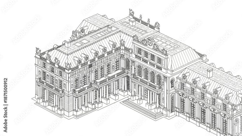 Obraz premium Luxury Mansion Architectural Drawing Baroque Palace Design.