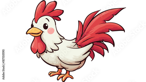 Adorable Rooster Cartoon Vector with Clean Outline on White Background