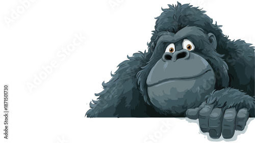 Cute Cartoon Gorilla Character with Outline on White Background