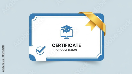 Certificate of completion with gold seal and blue border