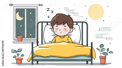 Child Sleeping Peacefully in Bedroom at Night, Waking Up Refreshed in Morning