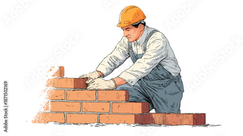 Professional Construction Worker Building Brick Wall
