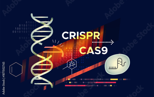 Genetics Research - Gene Editing and Modifying DNA Helix - CRISPR-CAS9 Technology - Abstract Illustration