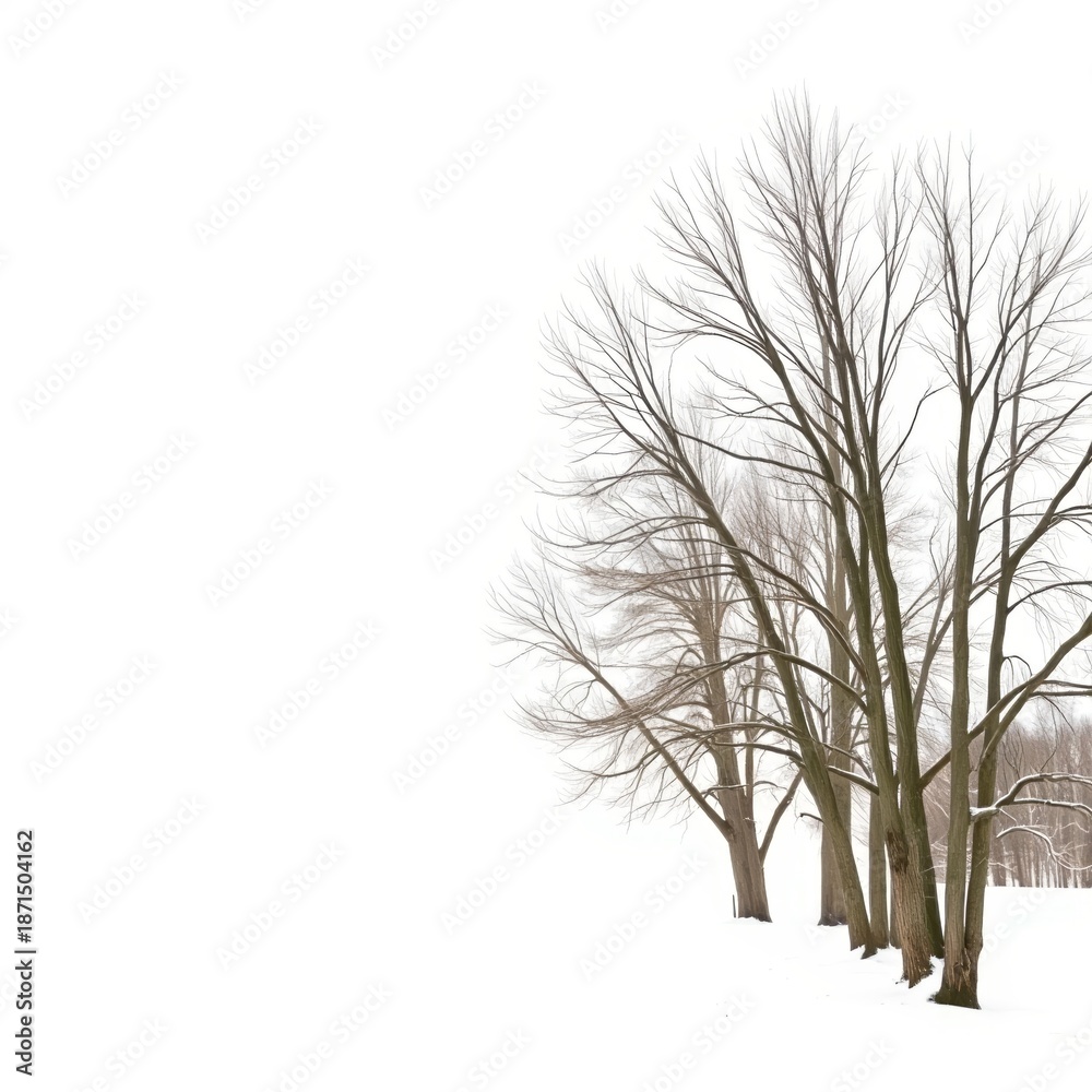 Obraz premium Bare winter trees against a serene white backdrop 